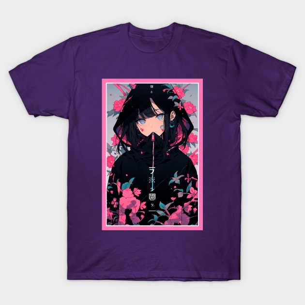 Aesthetic Anime Girl Pink Black | Quality Aesthetic Anime Design | Premium Chibi Manga Anime Art T-Shirt by AlNoah